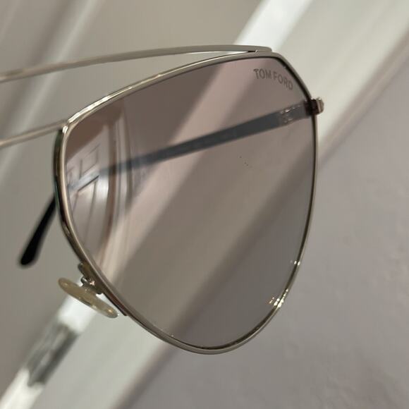 Tom Ford Binx Silver Havana Metal Aviator 63mm Sunglasses - Picture 9 of 10